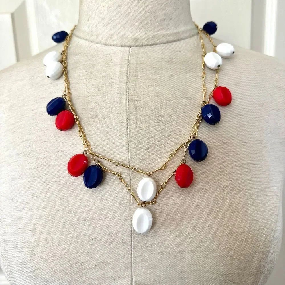 Red white and blue beaded necklace